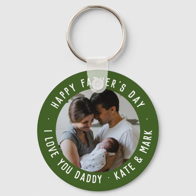 Porte-clés Green Happy Fête des pères Love You Papa Photo (Recto)