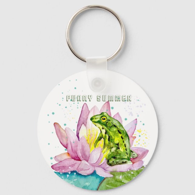 Porte-clés Grenouille drôle sur un lotus (Recto)
