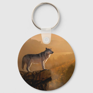 Porte-clés Grey wolf standing on a rock in the forest