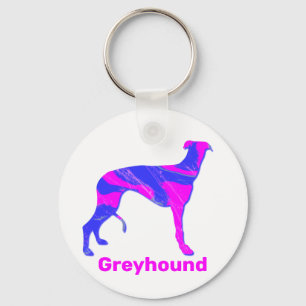 Porte-clés Greyhound / Lurcher Chien Silhouette Hot Rose & Bl