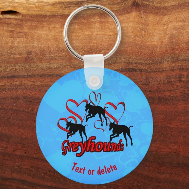 Porte-clés Greyhounds Et Coeurs Rouges Personnalisés (Recto)