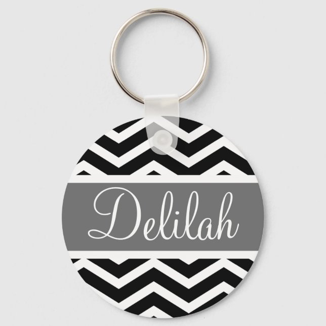 Porte-clés Gris gris noir Chevron personnalisé (Recto)
