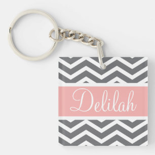 Porte-clés Gris Gris Pêche Chevron Nom personnalisé
