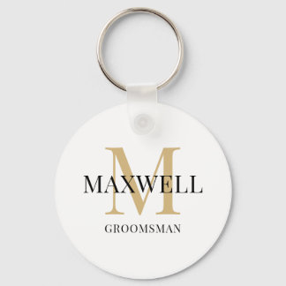 Porte-clés Groom Minimaliste Noir Or Monogramme Personnalisé