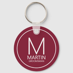 Porte-clés Groomsmen Monogramme & Nom Personnalisé Moderne