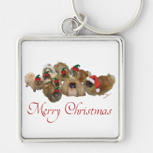 Porte-clés Groupe de Pékinois Noël