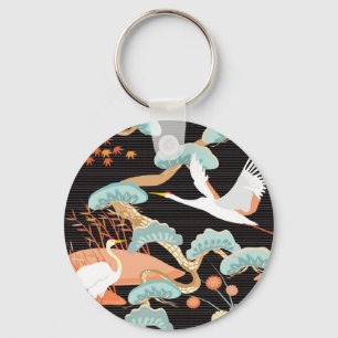 Porte-clés Grues, hérons : motif japonais d'oiseaux.
