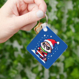 Porte-clés Grumpy Christmas Raccoon - Drôle Pixel Art Holiday