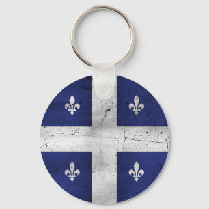 Porte-clés Grunge de style Drapeau du Québec érodé