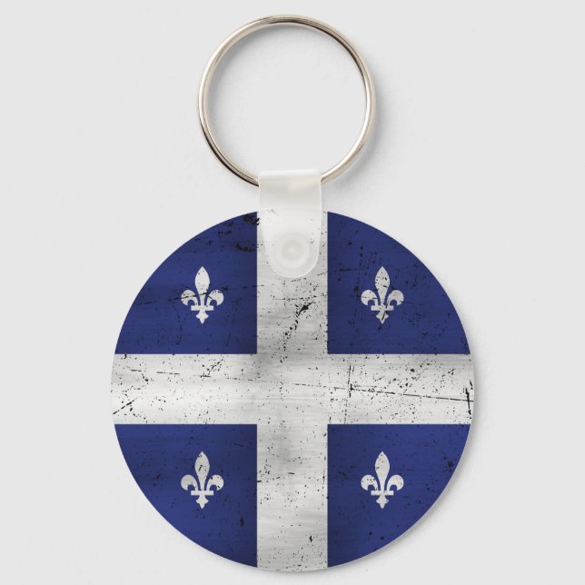 Porte-clés Grunge de style Drapeau du Québec érodé (Recto)