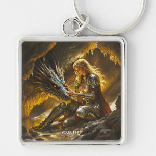 Porte-clés Guerrière féminine dragon mignon fantasy