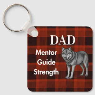 Porte-clés Guide du mentor Papa Force & Cœur Wolf carreau rou
