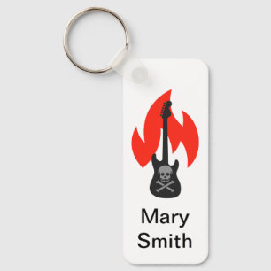 Porte-clés Guitare crâne et flamme