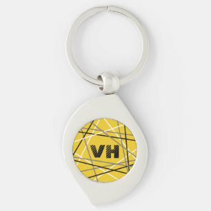 Porte-clés Guitare rayée Jaune Blanc Noir Initiales