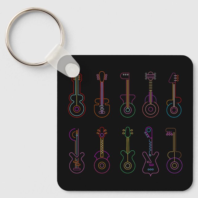 Porte-clés Guitares Neon avec arrière - plan noir (Recto)