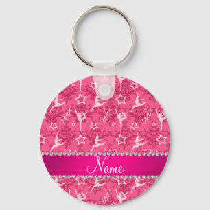 Porte-clés Gymnastique damasque rose nom personnalisé