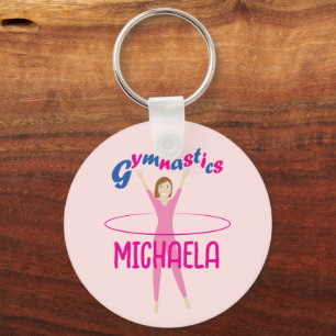 Porte-clés Gymnastique Pink hula hoop girl Nom personnalisé
