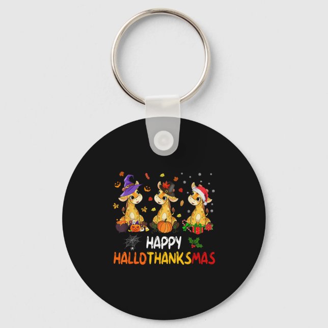 Porte-clés Hallothanksmas Giraffe Halloween Thanksgiving Chri (Recto)