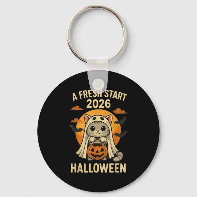 Porte-clés Halloween Cat Ghost Graphic - Fresh Start 2026  (Recto)
