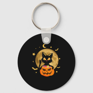 Porte-clés Halloween Chat noir Citrouille effrayant sur la lu