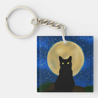Porte-clés Halloween Chat noir Silhouette Lune