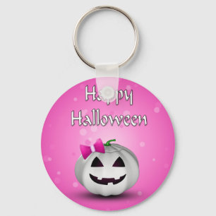 Porte-clés Halloween Citrouille blanche rose fille