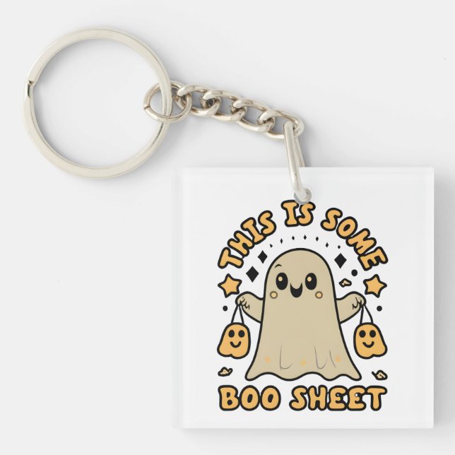 Porte-clés Halloween Costume de fantôme Boo Voici une feuille (Devant)
