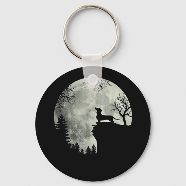 Porte-clés Halloween Dachshund Et Lune (Recto)