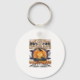 Porte-clés Halloween Joyeuse Pêche Chats Noirs Citrouilles Co