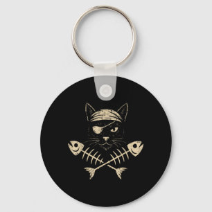 Porte-clés Halloween Pirate Vintage Chat Noir Tête de Mort