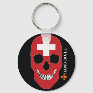 Porte-clés HANDSKULL Suisse, Happy skull, drapeau suisse