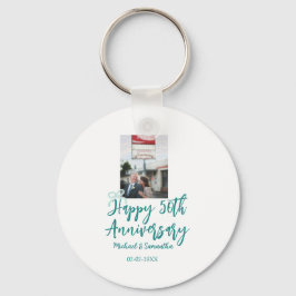 Porte-clés Happy 50th anniversary photo turquoise bow name da