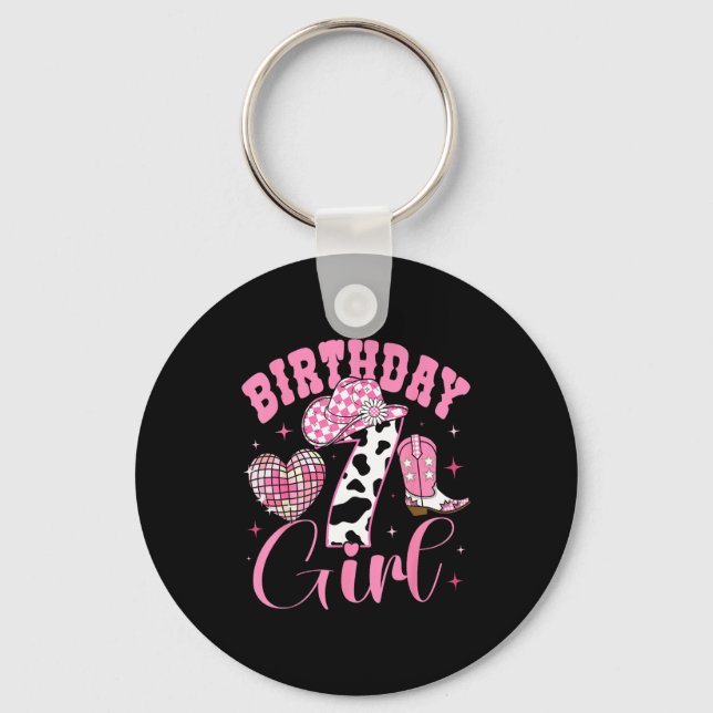 Porte-clés Happy 7th Birthday Girl Outfit Rodeo Western Cowgi (Recto)