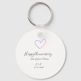 Porte-clés Happy anniversary pink blue heart name date simple