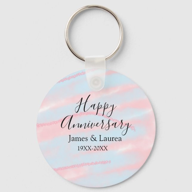 Porte-clés Happy anniversary wedding name date year pastel  (Recto)