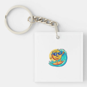 Porte-clés Happy Bitcoin Wearing Sunglasses Surfing a Blockch