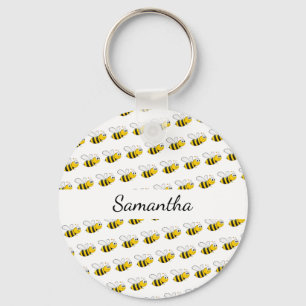 Porte-clés Happy bumble bees white monogram name