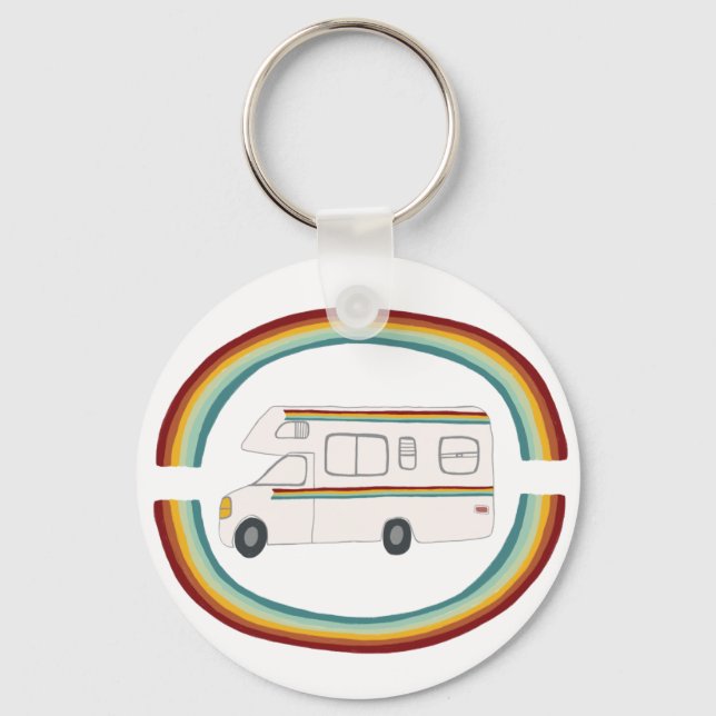 Porte-clés Happy Camper Rainbow RV Whimsical Motorhome RV (Recto)