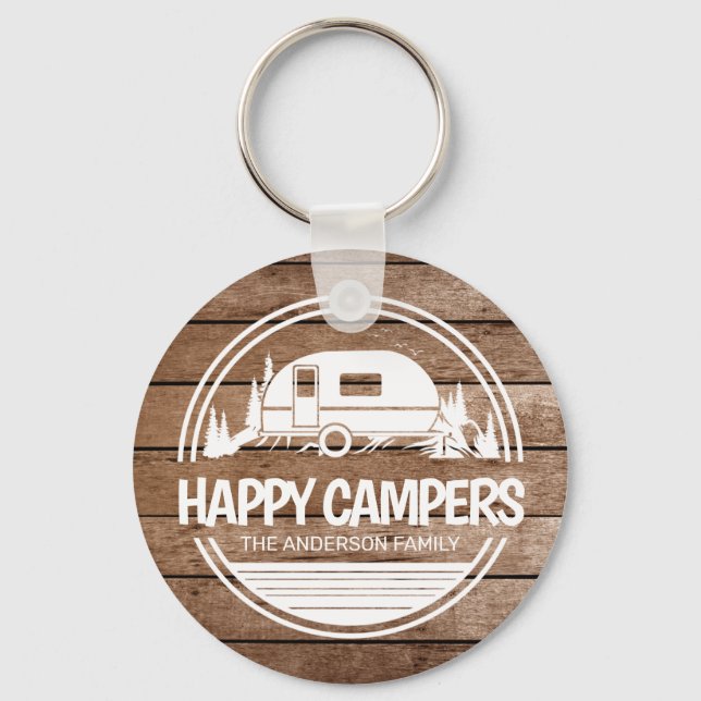 Porte-clés Happy Campers Rustic Wood Camping (Recto)