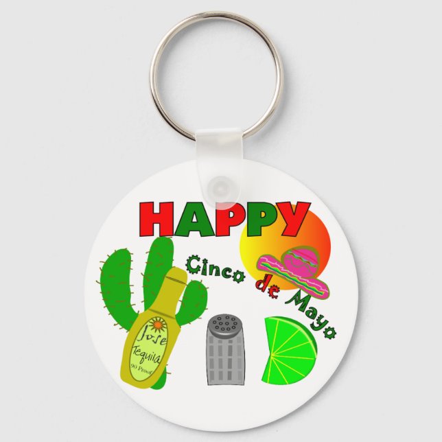 Porte-clés "Happy Cinco de Mayo" Lime, Tequila & Salt Design (Recto)
