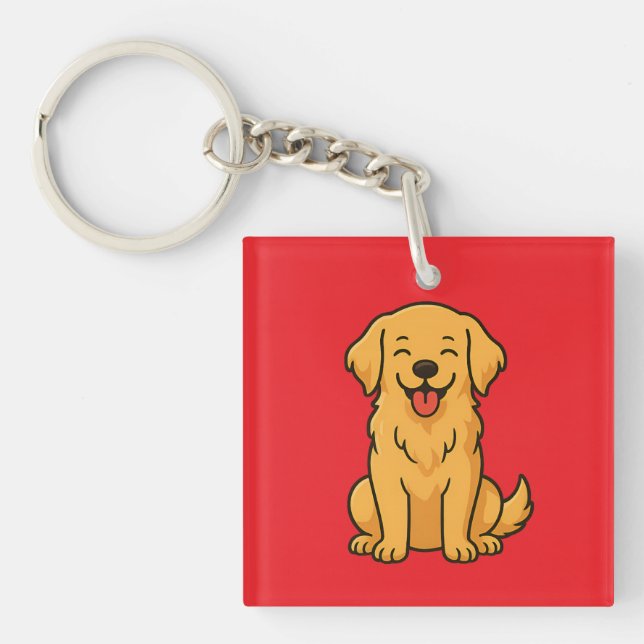 Porte-clés Happy Golden Retriever Dog – Cute Funny Pets (Devant)