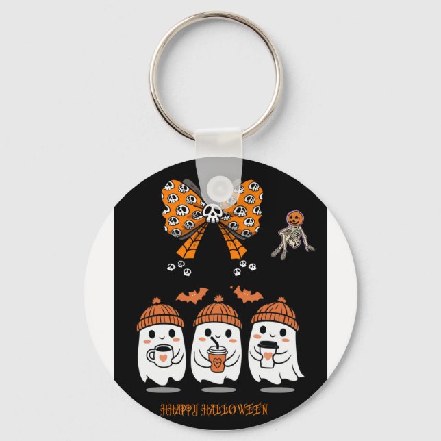 Porte-clés Happy Halloween – fantômes café mignons (Recto)