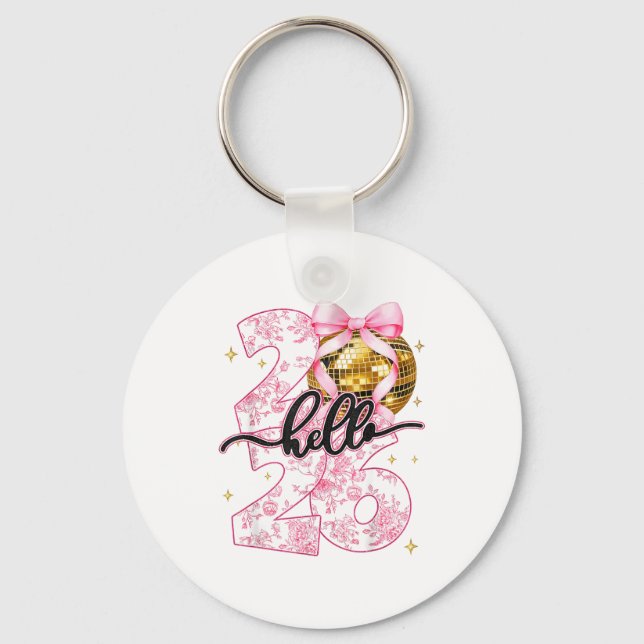 Porte-clés Happy New Year 2026 Disco Ball Bow New Year's Eve  (Recto)