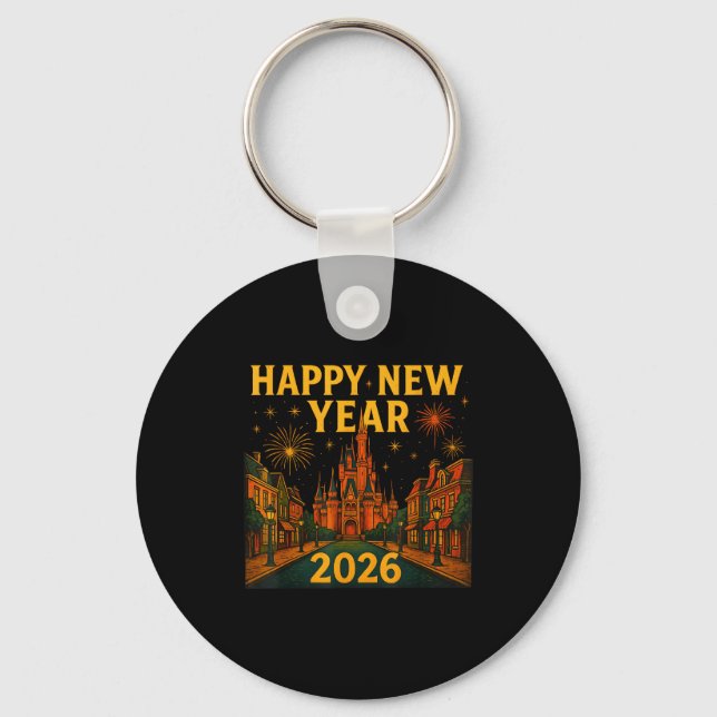 Porte-clés Happy New Year 2026 Fantasy Castle Fireworks Night (Recto)