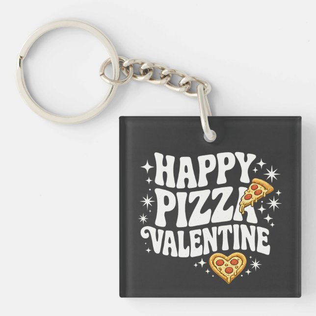 Porte-clés Happy Pizza Valentine Funny Pizza Love Design (Devant)