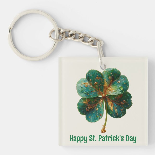 Porte-clés Happy St. Patrick’s Day Elegant Shamrock (Devant)