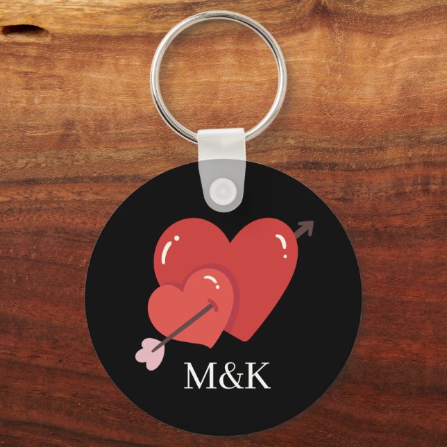 Porte-clés Happy valentines cute love hearts monogram  (Recto)