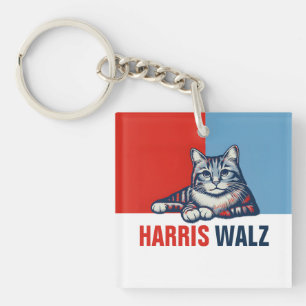 Porte-clés Harris Walz 2024 Manifestement Red Blue Cat