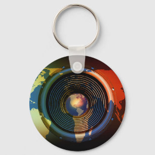 Porte-clés Haut-parleur musical sur une carte du monde