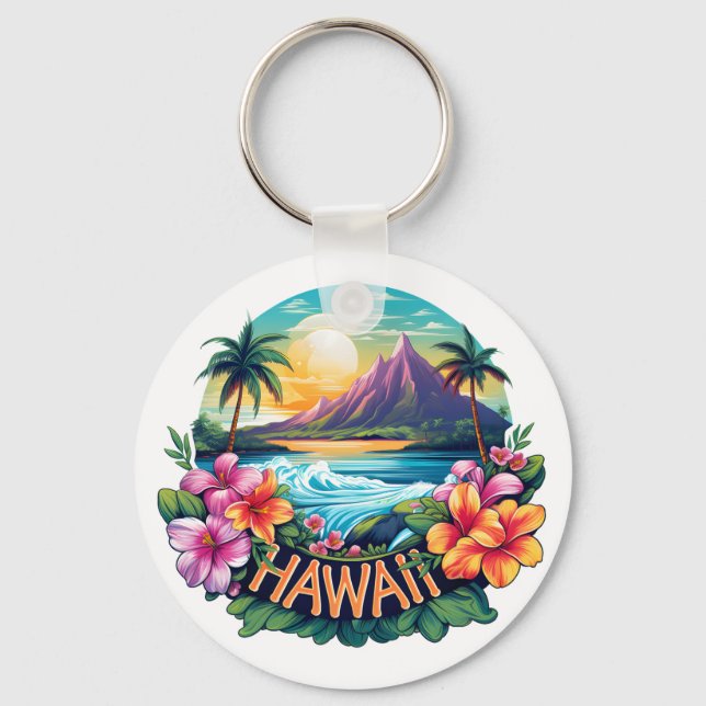 Porte-clés Hawaii Aloha Tropical Beach Mountains Voyage (Verso)